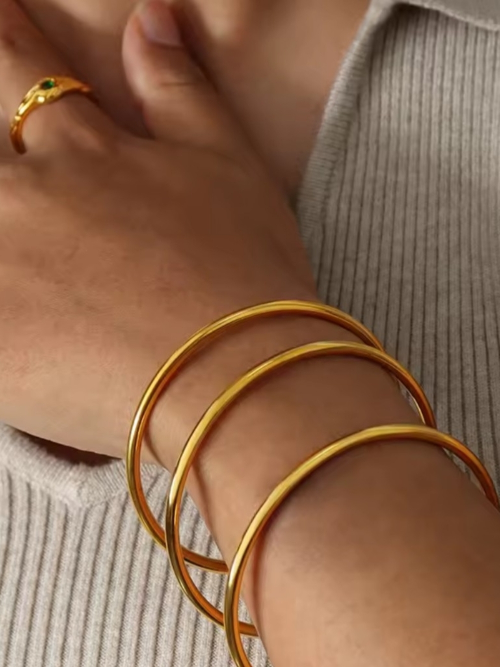 Gold Rhodium Bangle Bracelet Stackable Set - Picture 2 of 3